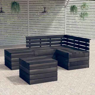 Prolenta Premium 5-tlg. Garten-Sofagarnitur aus Paletten Kiefernholz Dunkelgrau - Grau