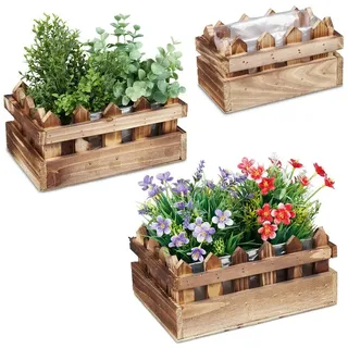 Relaxdays Blumenkasten Zaunoptik 3er Set - Braun