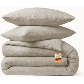blanketino Bio Musselin Bettwäsche Set (Taupe/Beige, 135x200 cm)