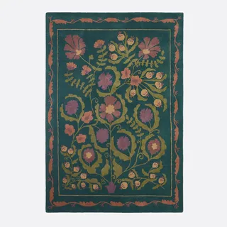 Teppich Antonia Aus 100% Wolle, Blumenmuster Grün/Mehrfarbig