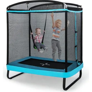 Costway 2 in 1 Kindertrampolin rechteckig 2,1 x 1,5 m inkl. Sicherheitsnetz Schwarz/Blau