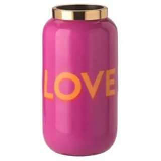 Gift Company Saigon, Vase mit Metallring, XXS(H12cm), Motiv: Love, Fuchsia/Gold, 6x12x6cm