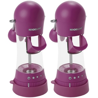 Kochblume Gewürzmühle mit Silikon-Auffangkappe 2er Set | ergonomische Hebelfunktion | Keramikmahlwerk | 5 verschiedene Mahlgrade | Füllkappe und Silikonfuß | Farbe: lila