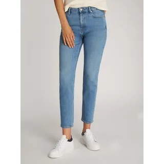 Tommy Hilfiger Slim-fit-Jeans TOMMY HILFIGER "Slim Cigarette High Waist", Damen, Gr. 29, Länge 32, uma, Denim/Jeans, Obermaterial: 99% Baumwolle, 1% Elasthan, unifarben, casual, slim fit knöchelfrei, Jeans, mit Logo-Badge, in blauer Waschung