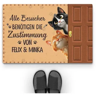 Geschenke Mall Personalisierte Fussmatte - Besucher Nur Mit Genehmigung Der Katze - Fussmatte Selbst Gestalten, Personalisierte Geschenke Katzen, Fußmatte für Katzenliebhaber (#2)