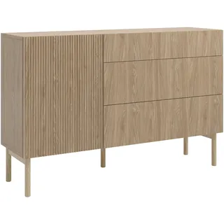 Selsey Kommode Aufbewahrungsschrank 1 Tür 3 Schubladen Eichenholzoptik, 140 cm Nolie - Sideboard mit 2 Jahre Gewährleistung - mind. 14 Tage Rückgaberecht - Beige