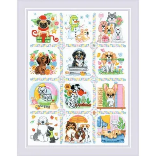 Riolis Kreuzstich Stickpackung Hundekalender, Zählmuster, 30x40cm