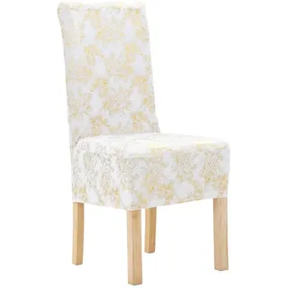 furnicato Stuhlhusse 6 Stk. Stretch-Stuhlhussen Gerade Weiß mit Goldaufdruck goldfarben|weiß 45 cm x 35 cm