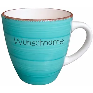 Doriantrade Kaffeebecher Tasse Kaffeetasse Kaffeepott Becher Keramik 350ml Bunt Türkis personalisierbar mit Wunschname Name Namen personalisiert