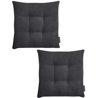 Magma Heimtex Stuhlkissen 2er Set Inga Stuhlkissen Sitzkissen ca. 35x35x5 cm Cordstoff, gestreift trendiger Cord Look schwarz
