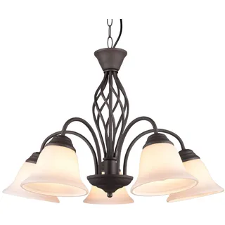 TRIO Leuchten LED Pendelleuchte 5-flammig Ø 60cm inkl. E14 LEDs, LED wechselbar, Warmweiß, große Landhausstil Esstisch-Lampe, Esszimmerlampe hängend braun