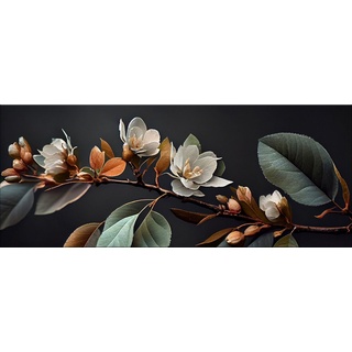 artissimo Glasbild Glasbild XXL 125x50 cm Bild aus Glas groß Natur schwarz dunkel, Blumen und Blüten: Kirschblüten-Zweig grau