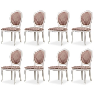 Casa Padrino Luxus Barock Esszimmer Stuhl 8er Set Lila / Beige / Weiß - Barockstil Küchen Stühle - Prunkvolle Luxus Esszimmer Möbel im Barockstil - Edel & Prunkvoll