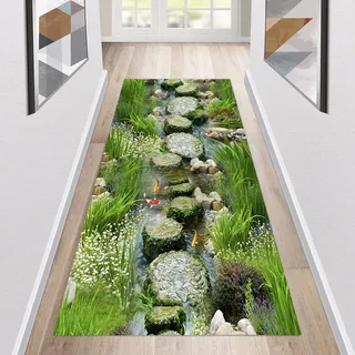 Teppich Läufer Flur rutschfest Küchenläufer Waschbar 3D Druckmuster 120X120CM Grün Korridor Teppichläufer Lang Küchenteppich Für Küche Wohnzimmer Schlafzimmer Teppichläufer Meterware Anpassbar