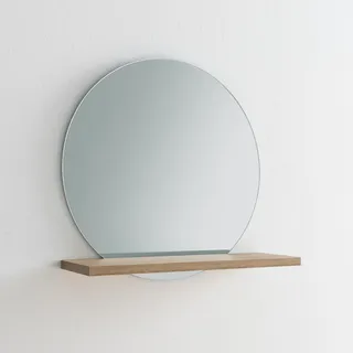 ARHome Runder Spiegel, grau, mit Ablage, 60 x 60 x 22 cm, Spiegel mit Ablage, Azteken-Eiche