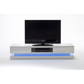 Robas Lund Lowboard Weiß Hochglanz lackiert, TV Möbel mit LED Wechselbeleuchtung inklusive Fernbedienung