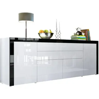 Vladon La Paz 200 x 72 x 35 cm Weiß Hochglanz / Schwarz Hochglanz