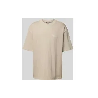Oversized T-Shirt mit Label-Stitching, Taupe, XS