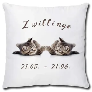 TRIOSK Kissen mit Katze Katzenmotiv Sternzeichen Zwillinge Spruch lustig Katzen Geschenk für Katzenliebhaber Frauen Freundin Dekokissen 40x40