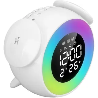 Qcwwy Wake Up Light Smart Clock, Lichtwecker, Musik-Wecklicht mit Bunten Lichteffekten, Wiederaufladbarer LED-Wecker für das Arbeitszimmer Im Schlafzimmer, Fünf Nachtlichtmodi,