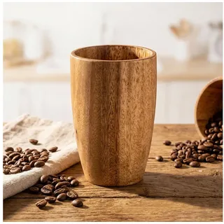 Levandeo® Becher Becher Holzbecher Akazienholz H13cm Natur Trinkbecher Stiftebecher Ute