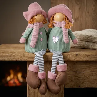 Wichtel 22cm(45cm) Mädchen 2 Stück Kantenhocker grün-rosa Dekofigur Weihnachten