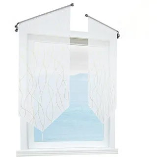 ESLIR Scheibengardine Transparent Bistrogardine Küche Gardinen Weiß mit Tunnelzug Panneaux Wohnzimmer Gold HxB 90x60cm 1 Stück