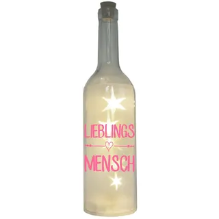 LED-Flasche mit Motiv , Lieblingsmensch , rosa , 29cm , Flaschen-Licht Lampe mit