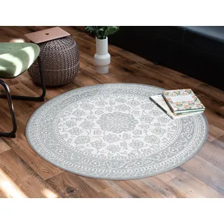 DomDeco In- und Outdoor-Teppich Rund - 120x120cm - Stilvoller Teppich für Innen- und Außenbereich - Grau-Beige