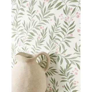 Newroom Vliestapete Dinah Green Tapete Skandi Blätter,Blüten,Zweige, Weiß Tapete Skandinavisch Blätter - Skandi Blumentapete Grün Rose Skandinavisch Floral Blüten Zweige für Wohnzimmer Schlafzimmer Küche, Blumentapete grün