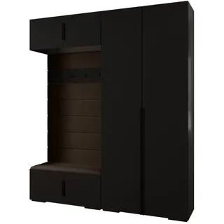 Abiks Möbel Garderoben-Set, Schwarz, Braun, Schwarz, Holz, Nachbildung, 2-Sitzer, 10 Fächer, 200x236.7x47 cm, Garderobe, Garderoben-Sets & Serien, Garderoben-Sets