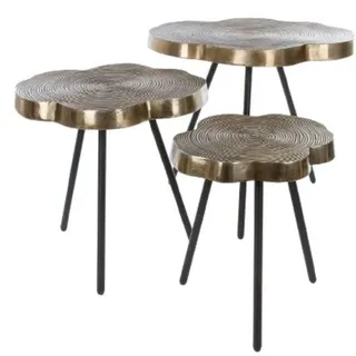Casa Padrino Luxus Beistelltisch Set Bronze / Schwarz 57 x 50 x H. 52 cm - Metall Beistelltische im Baumscheiben Design mit aufwendigem Jahresringmuster in den Tischplatten