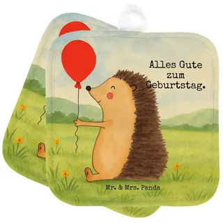 Mr. & Mrs. Panda Topflappen Igel Luftballon Design, Topflappen, Weiß, Ofenlappen, Kochlappen, Hap, (Packung), Glückwunsch Topflappenset Lustige Sprüche weiß