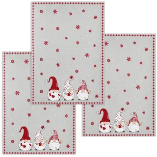Kracht Geschirrtuch Wichtel Weihnachten, (Set, 3-tlg., Set), 3er Pack Geschirrtücher (3 Stück), ca. 50 x 70 cm, Halbleinen bedruckt grau
