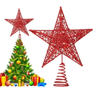 HONGECB Christbaumspitze Stern Rot, Baumspitze Stern, Stern Baumspitze Ausgehöhlte, Weihnachtsbaum Stern Spitze, Metall Baum Stern, Weihnachten Dekoration Für Weihnachtlicher Baumschmuck, 24cm