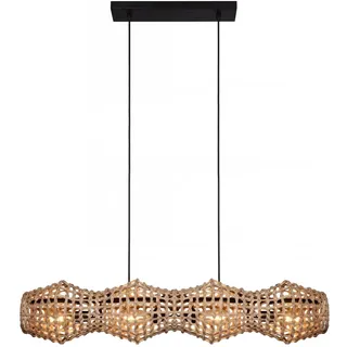 Licht-Erlebnisse Laukirch 4-flg. 107 cm Länglich Schwarz/Natur Metall/Rattan