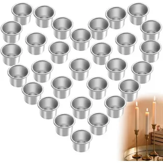 LuxusKollektion Kerzentülle 30er Set Silber Kerzenhalter Stabkerzen Metall Tafelkerzen Wohn