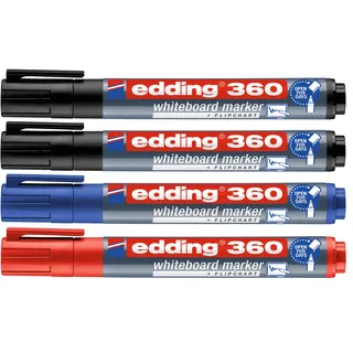 edding 360 Whiteboardmarker - bunte Farben - 4 Whiteboard Stifte - Rundspitze 1,5-3 mm - Boardmarker abwischbar (sortiert Spezial, 4er Set)