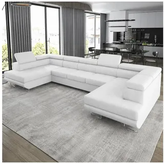 Goldstoff Wohnlandschaft "ASTON" U Form mit Schlaffunktion XXL Couch Sofa, Komfortable U Form Couch mit Bettkasten und Schlaffunktion 1 Teile, U Form Sofa mit Bettkasten moderne Wohnlandschaft Couch XXL weiß