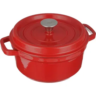 SZUN GUSSEISEN TOPF EMAILLIERT - Gusseisenpfanne – Dutch Oven - Brotbackform – Schmortopf - Bräter - mit Emaille-Beschichtung - Für Alle Herdarten, Grill und Backofen (22 CM, ROT)