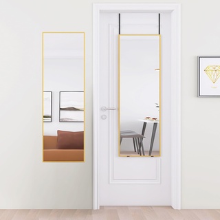 AUFHELLEN Wandspiegel mit Golden Metallrahmen Höhenverstellbar 127x35.5cm Groß Spiegel HD Ganzkörperspiegel mit Haken für Flur, Tür, Wohn-, Schlaf- oder Ankleidezimmer
