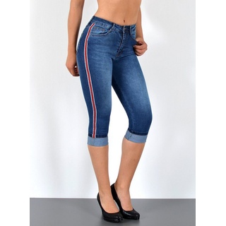 ESRA Caprijeans 3/4 Jeans Hose Capri Jeans mit Seitenstreifen High Waist Capri Jeans Damen 3/4 Hose mit Galon-Streifen bis Plus Size blau