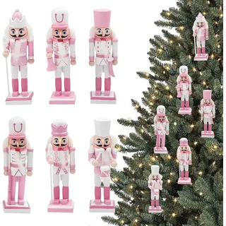 Nussknacker Figuren Set Weihnachten 13cm,6 Stück Rosa Mini Weihnachts Nussknacke