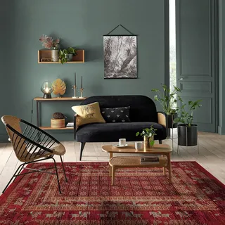modema Wohnzimmerteppich – Waschbarer Teppich für Wohnzimmer, Esszimmer, Schlafzimmer, Flur, Rutschfester Roter Perserteppich
