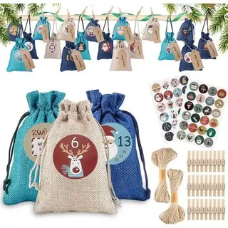 24 Adventskalender Jutesäckchen Weihnachten DIY Stoffbeutel Kinder