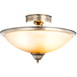 Deckenleuchte Landhaus Deckenlampe Wohnzimmer, Glas Bernstein Optik amber altmessing, 1x E27, DxH 41x26 cm