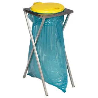 PROREGAL® Mülleimer Scherenständer für 120L Sack 90x40x45 Edelstahl Gelber Deckel