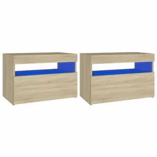 Décoshop26 - Set aus 2 Nachttischen mit LED-Beleuchtung Fach mit Tür 60 x 35 x 40 cm Holzwerkstoff Eichenfarbe DEC036202