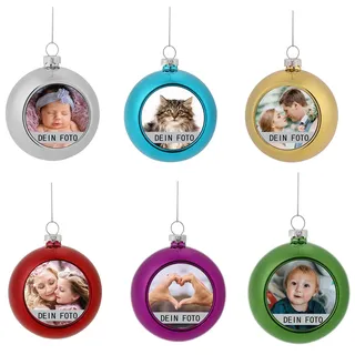MilyaDE 6 Stück Weihnachtskugeln mit eigenem Bild, Kunststoff innen Glitzer Lametta 6cm, Christbaumkugeln Personalisierte selbst gestalten