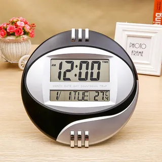 Digitale Wanduhr Im Modernen Design, Funkgesteuert, Mit Thermometer Und Wecker, Großem Lcd-bildschirm, Ideal Zur Dekoration Des Wohnzimmers, Der Küche Oder Des Büros (schwarz).
